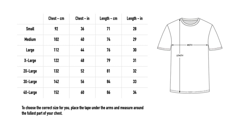 Size chart for Knight Tee - Black