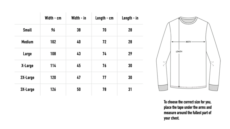 Size chart for Exul Baseball 3/4 Sleeve  - White